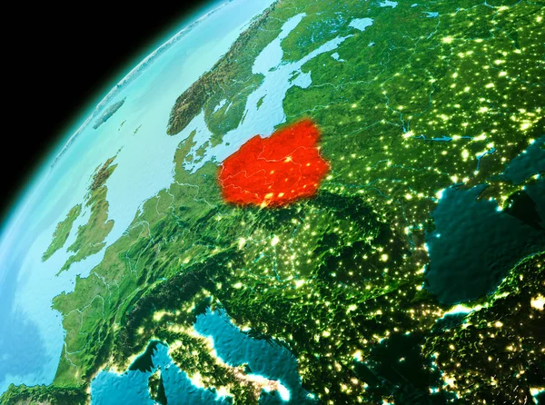 Polonia desde el espacio por la noche — Foto de Stock