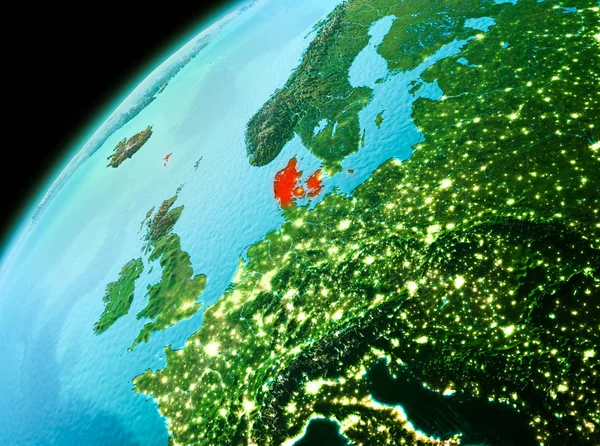 Danimarca dallo spazio in serata — Foto Stock