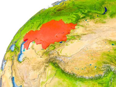 Kazakistan Haritası dünya üzerinde kırmızı