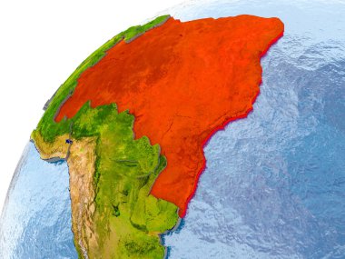 Brezilya Haritası dünya üzerinde kırmızı
