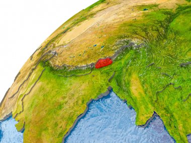 Bhutan Haritası dünya üzerinde kırmızı