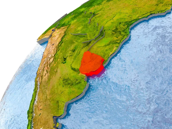 Mapa de Uruguai em vermelho no globo — Fotografia de Stock