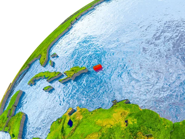 波多黎各的地图在红色在地球上 — 图库照片