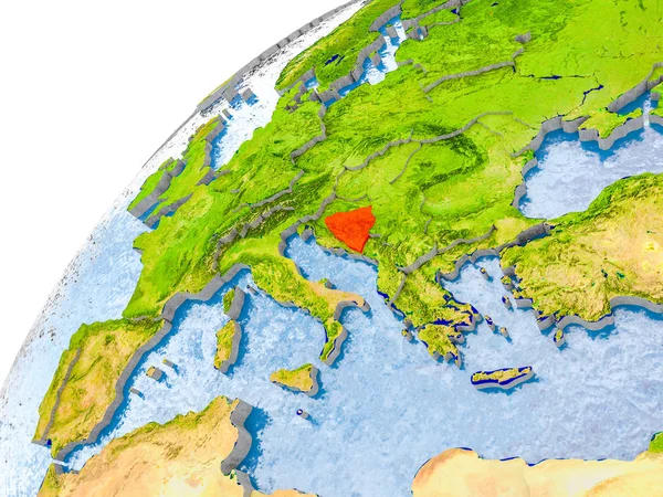 Mapa de Bosnia y Herzegovina en rojo en el mundo —  Fotos de Stock