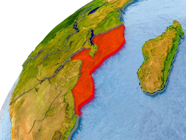 Karte von Mosambik in rot auf Globus — Stockfoto