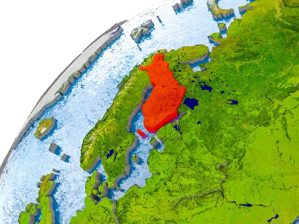 Mapa de Finlandia en rojo sobre globo —  Fotos de Stock