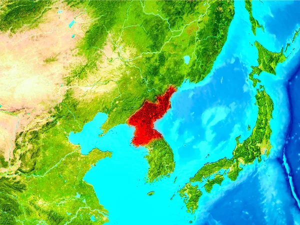 Corea del Norte en rojo en la Tierra — Foto de Stock