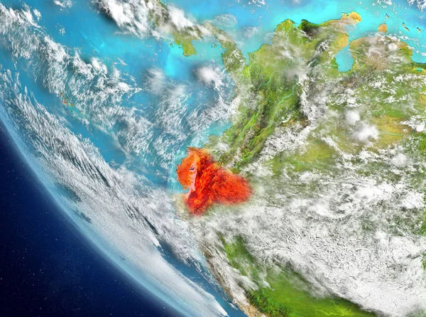 Satellitbild av Ecuador i rött — Stockfoto