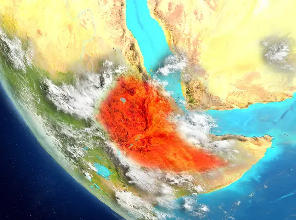 Satellitbild av Etiopien i rött — Stockfoto