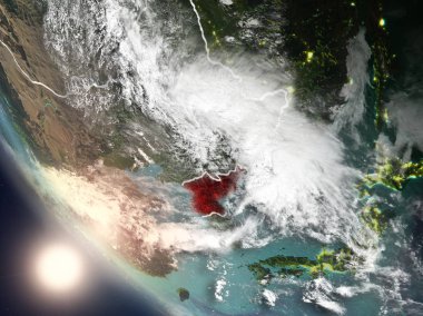 Kuzey Kore uzaydan yukarıda günbatımı