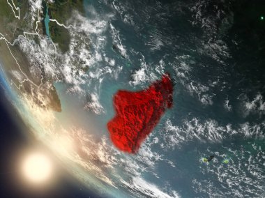 Madagaskar uzaydan yukarıda günbatımı