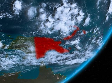 Papua Yeni Gine görünümünü geceleri yörünge