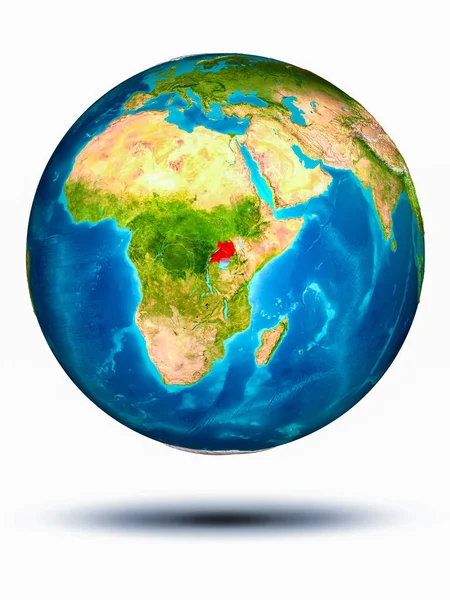 Uganda på jorden med vit bakgrund — Stockfoto