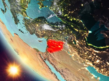Günbatımı Suriye yeryüzünde yukarıda