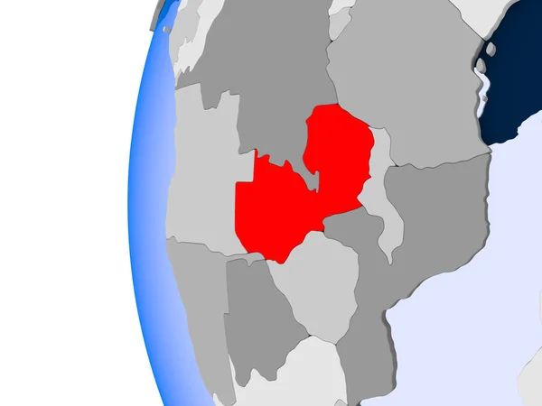 Kaart van Zambia op politieke wereldbol — Stockfoto
