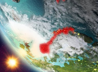 Günbatımı Norveç yeryüzünde yukarıda