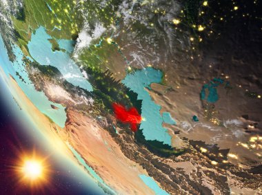 Günbatımı Azerbaycan yeryüzünde yukarıda
