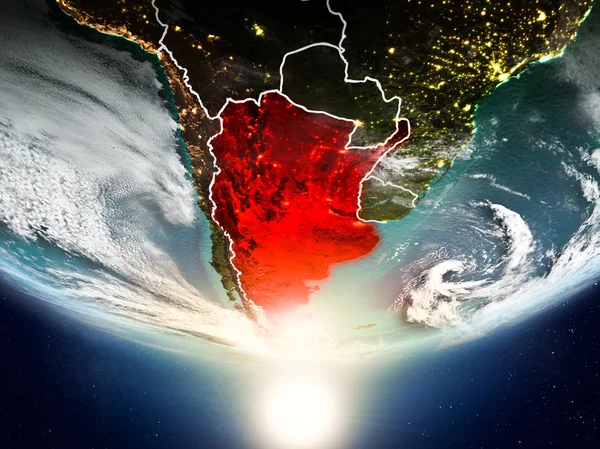 Argentinien mit Sonne auf dem Planeten Erde — Stockfoto