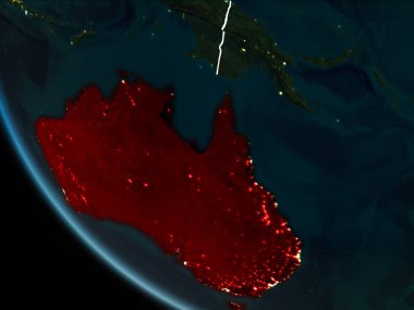 Geceleri Avustralya'nın uydu görüntüsü