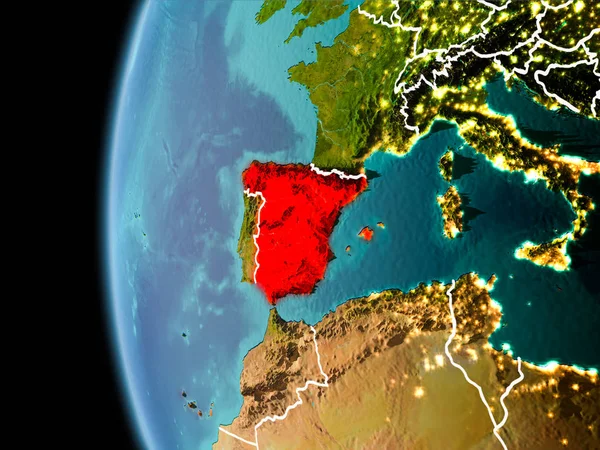 Spanien am Abend aus dem All — Stockfoto