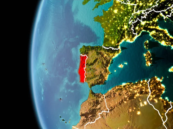 Portugal do espaço à noite — Fotografia de Stock