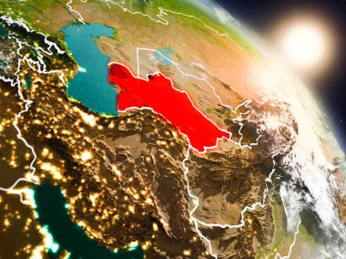 Türkmenistan gündoğumu sırasında uzaydan