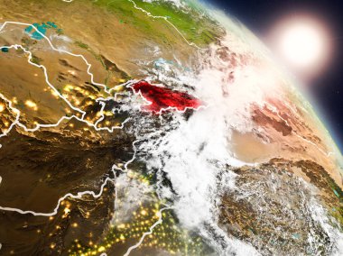 Kırgızistan gündoğumu sırasında uzaydan