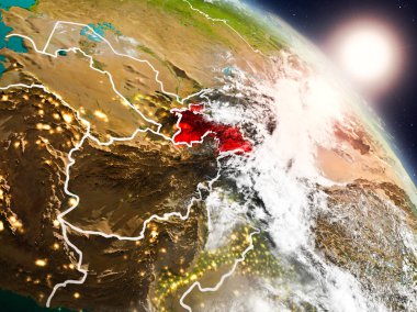 Tacikistan gündoğumu sırasında uzaydan