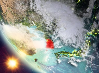 Günbatımı Güney Kore yeryüzünde yukarıda