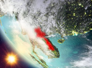 Laos yeryüzünde yukarıda günbatımı
