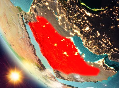 Suudi Arabistan yeryüzünde yukarıda günbatımı