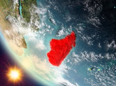 Madagaskar yeryüzünde yukarıda günbatımı
