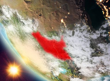 Günbatımı Güney Sudan yeryüzünde yukarıda