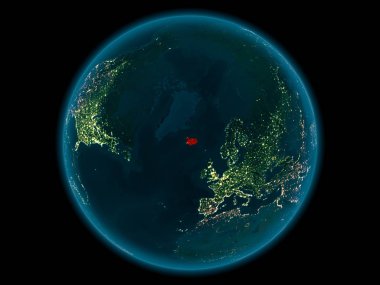 Planet Earth gece uzayda İzlanda