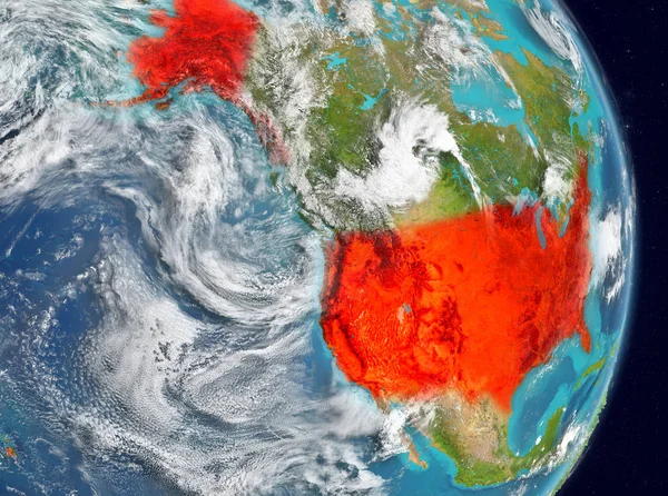 Omloppsbana utsikt över Usa i rött — Stockfoto
