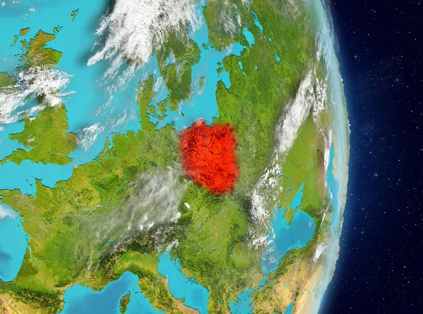Vista dell'orbita della Polonia in rosso — Foto Stock