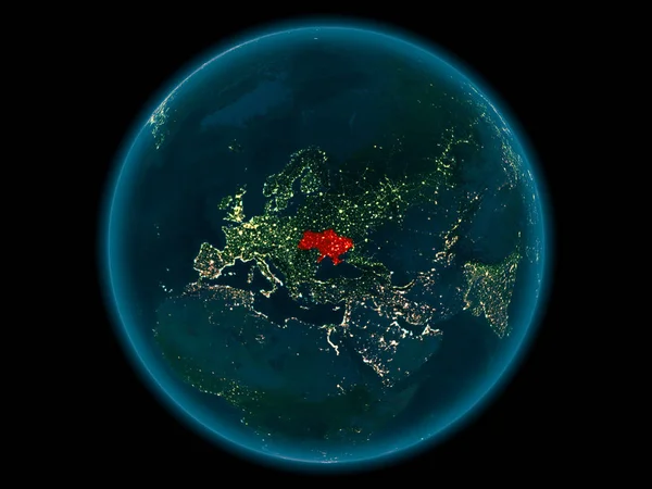 Ουκρανία στον πλανήτη γη στο διάστημα τη νύχτα — Φωτογραφία Αρχείου