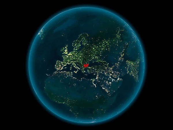 Bułgaria na planecie ziemi w przestrzeni w nocy — Zdjęcie stockowe