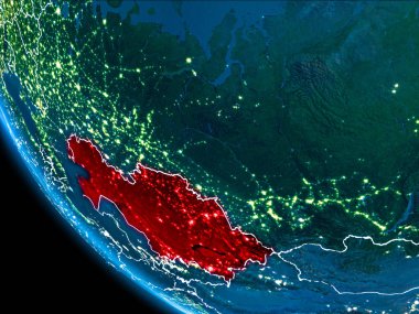 Kazakistan yörünge görünümü geceleri