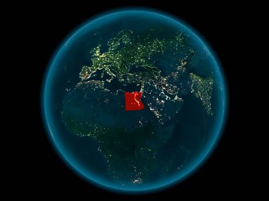 Planet Earth gece uzayda Mısır