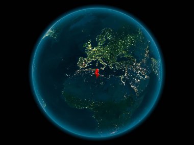 Planet Earth gece uzayda Tunus
