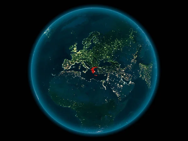 Ελλάδα στον πλανήτη γη στο διάστημα τη νύχτα — Φωτογραφία Αρχείου