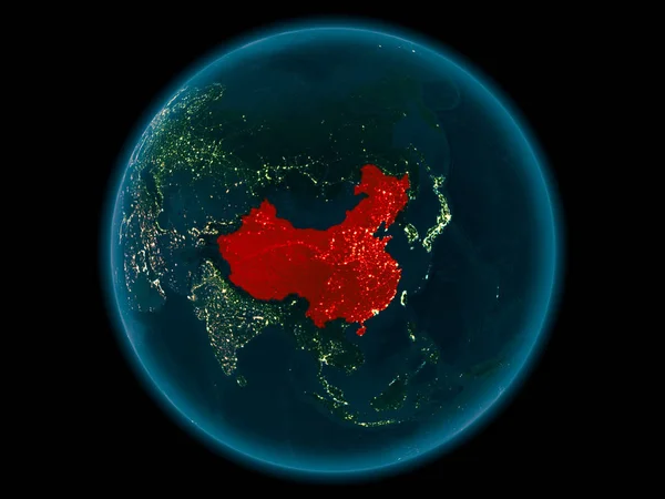 China op de planeet aarde in de ruimte bij nacht — Stockfoto