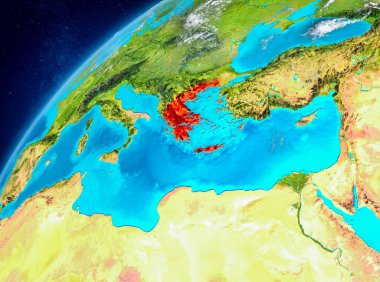 Yunanistan'ın uzay görünümünde kırmızı