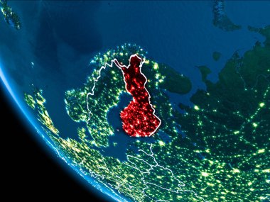 Geceleri Finlandiya'nın yörünge görünümü