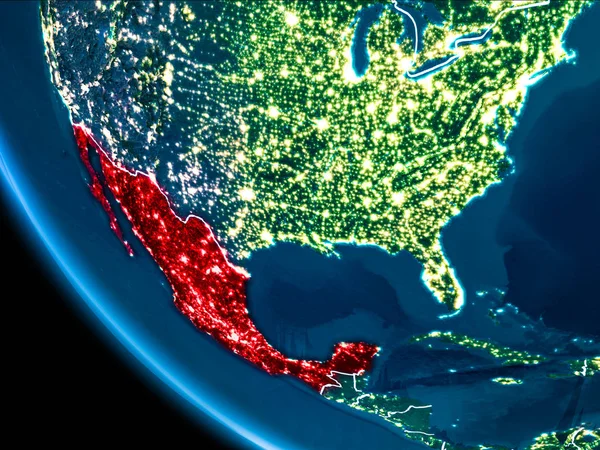Vue en orbite du Mexique la nuit — Photo