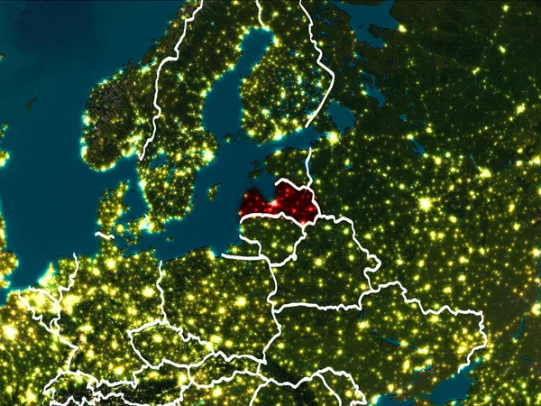 Letonya Haritası geceleri — Stok fotoğraf