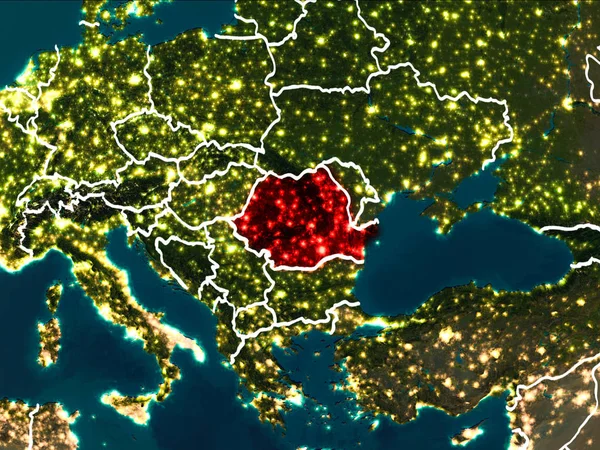 밤에 루마니아의 지도 — 스톡 사진