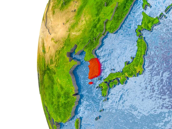Kaart van Zuid-Korea op model van globe — Stockfoto