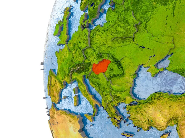 Mapa Węgry na modelu świata — Zdjęcie stockowe